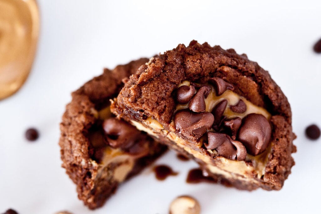 Brownie Peanut Butter Cups cut in half