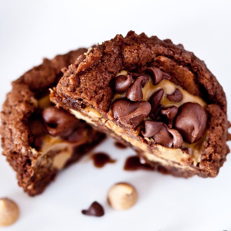 Brownie bites with peanut butter sliced in half