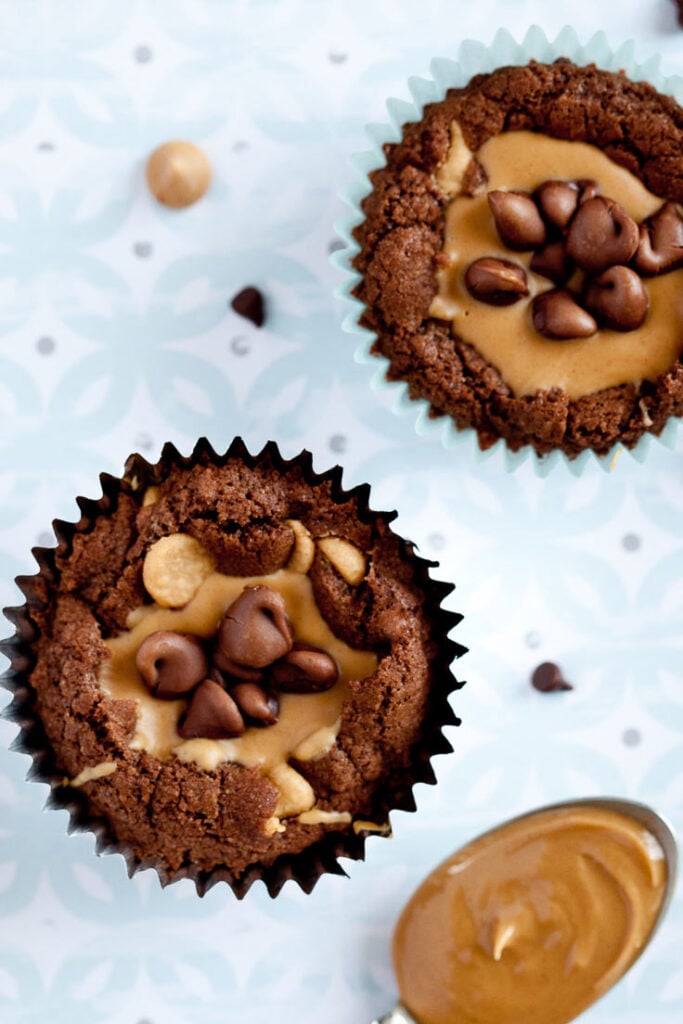 brownie peanut butter cups in muffin tin