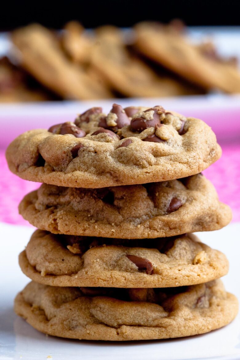 Peanut Butter Chocolate Chip Cookies in a Stack