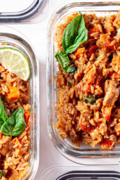 Thai chicken and rice meal prep containers