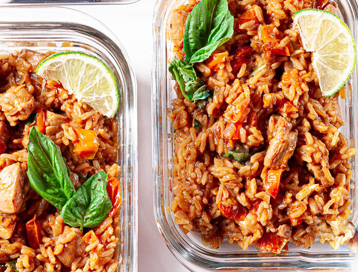 Thai chicken and rice meal prep containers