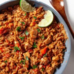 thai chicken and rice dish in a pan