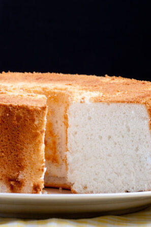 homemade angel food cake on platter