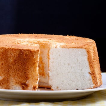 homemade angel food cake on platter