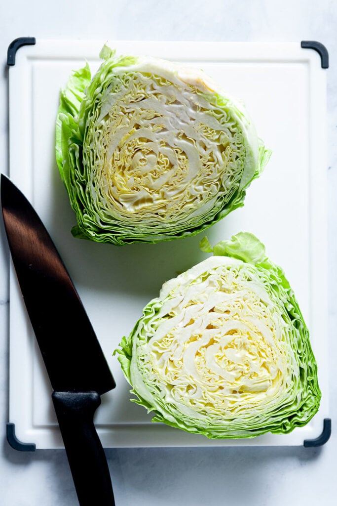 Cut Cabbage in half for stir fry