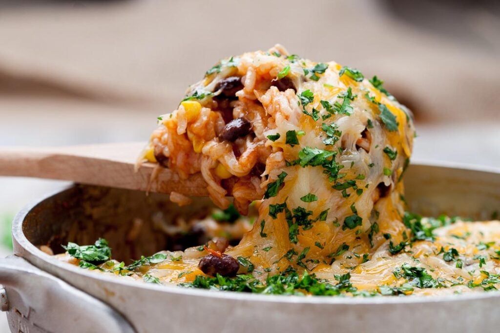 chicken enchilada casserole with rice horizontal