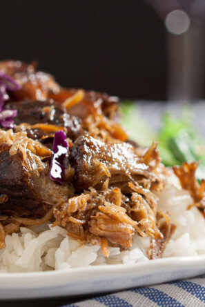 kalua pork on a bed of rice