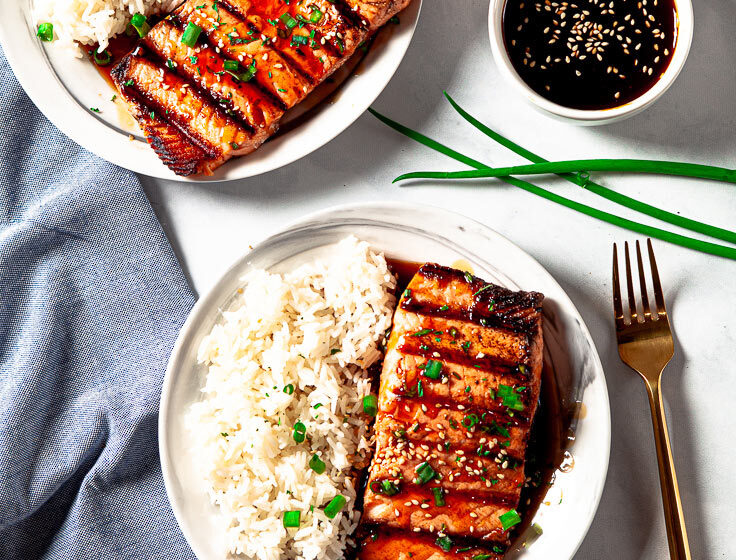 Grilled Teriyaki Salmon with Rice