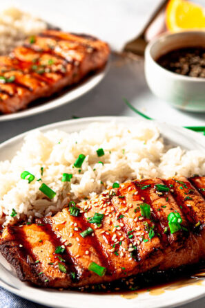 Grilled Salmon with Teriyaki Sauce and Rice