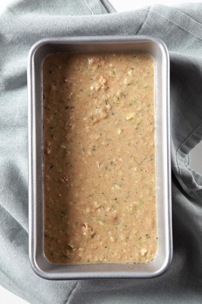 zucchini bread batter in pan