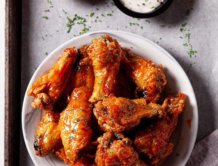 Air Fryer Chicken Wings on white plate square