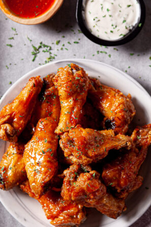 Air Fryer Chicken Wings on white plate square