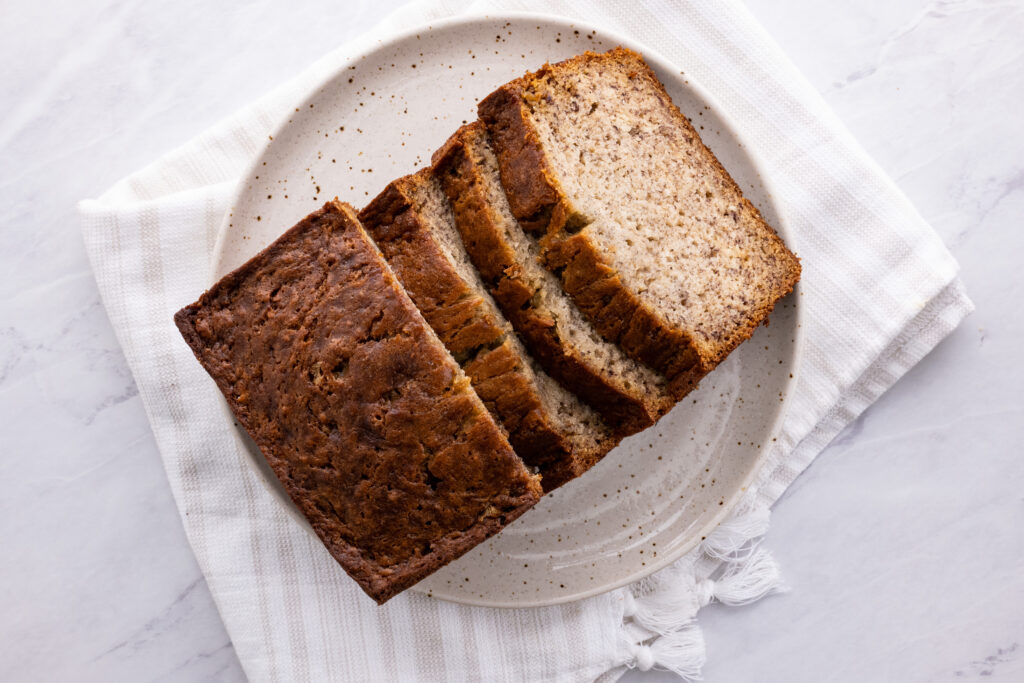 banana bread sliced on a plate