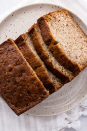 banana bread sliced on a plate