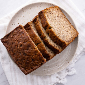 banana bread sliced on a plate