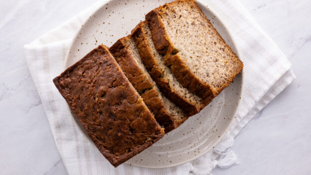 banana bread sliced on a plate