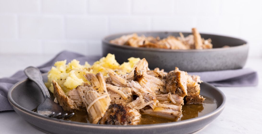 slow cooker pork loin with gravy and mashed potatoes