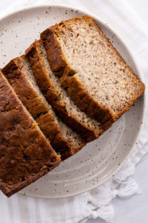 banana bread sliced on a plate