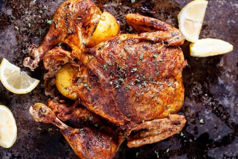 Instant Pot Whole Chicken Resting on Cutting Board.