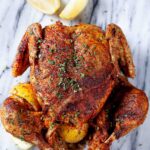 Instant Pot Whole Chicken on Marble Board.