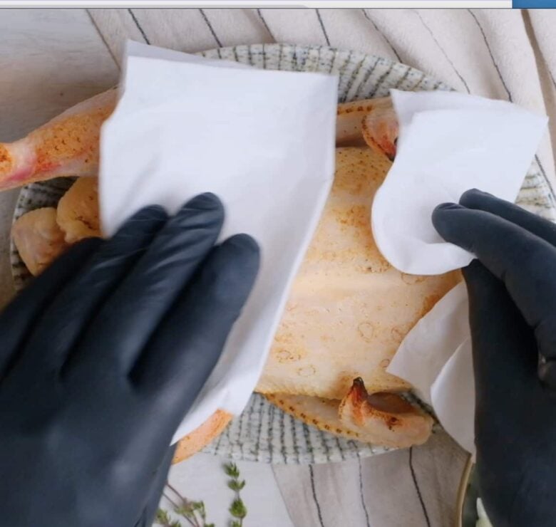 Instant Pot Whole chicken towel drying.