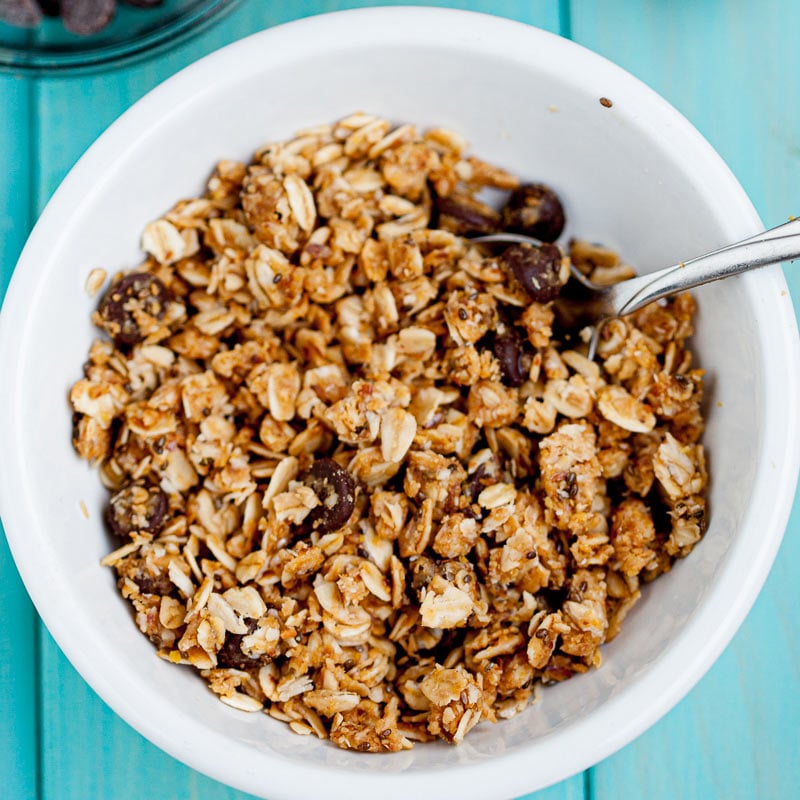 stirring ingredients for energy bites in a bowl