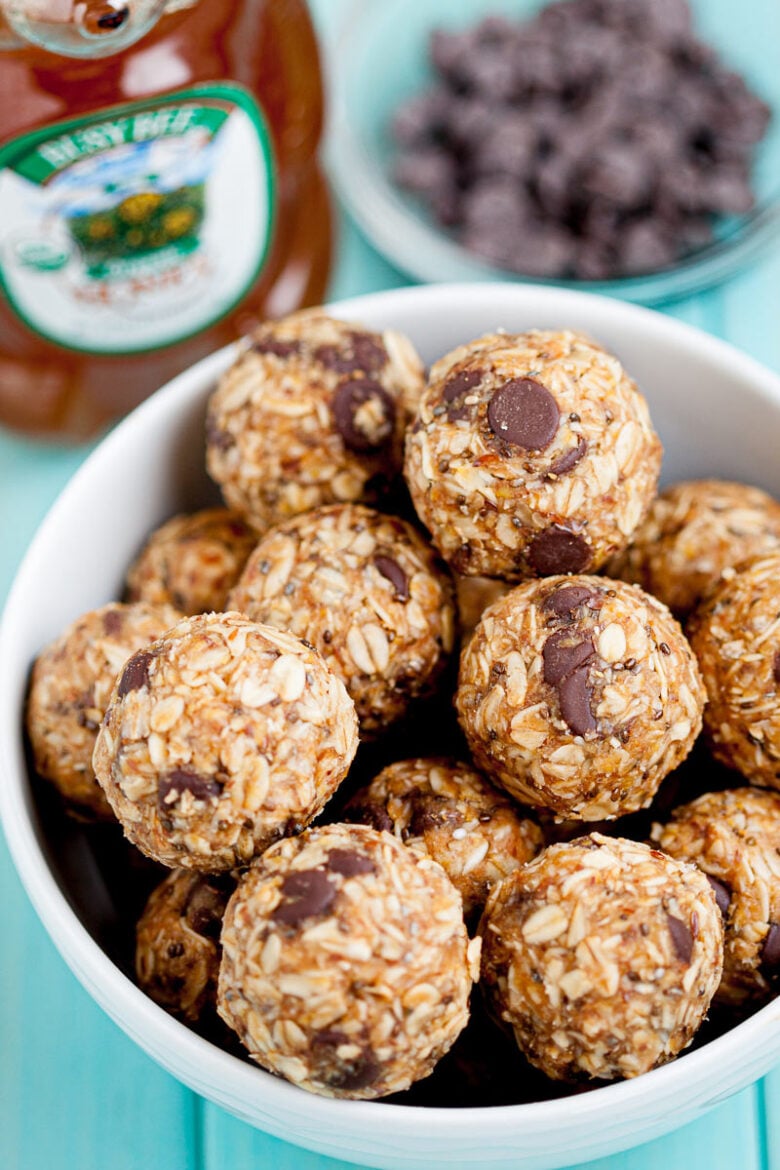 bowl filled with no bake energy bites