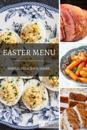 Easter Menu Collection with ham, deviled eggs, carrot cake.