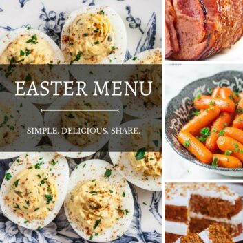 Easter Menu Collection with ham, deviled eggs, carrot cake.