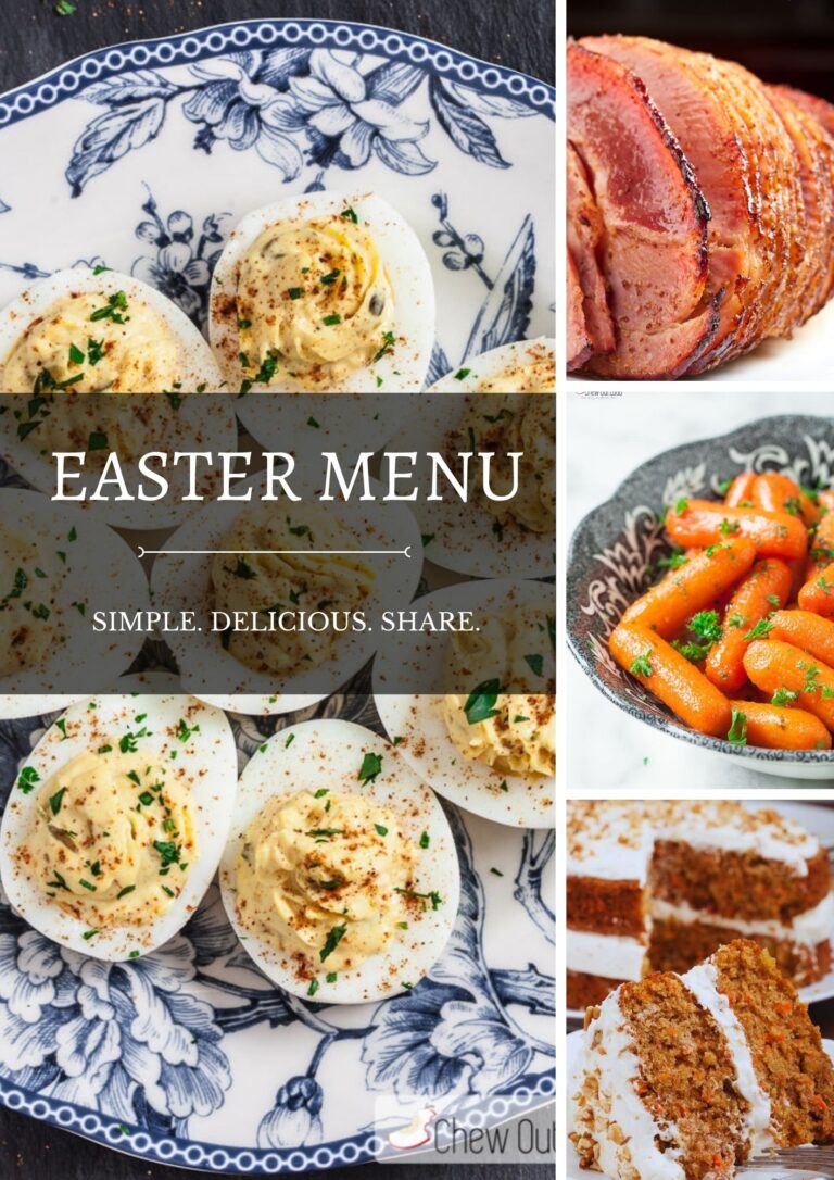 Easter Menu Collection with ham, deviled eggs, carrot cake.