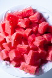 watermelon cubes in a bowl