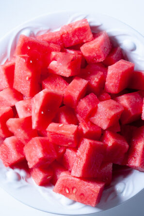 watermelon cubes in a bowl