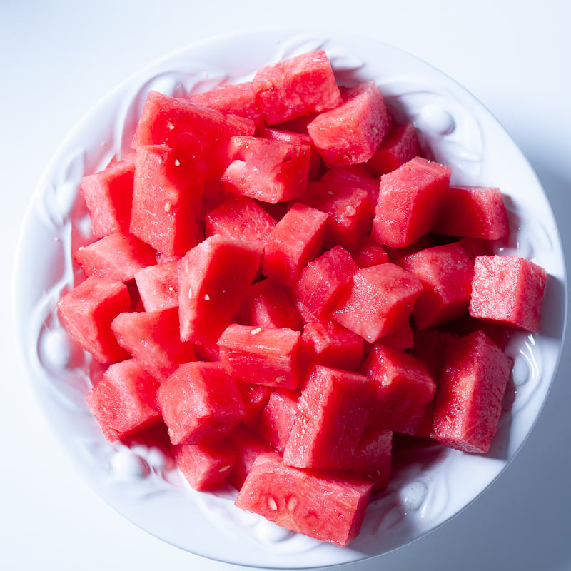 watermelon cubes in a bowl