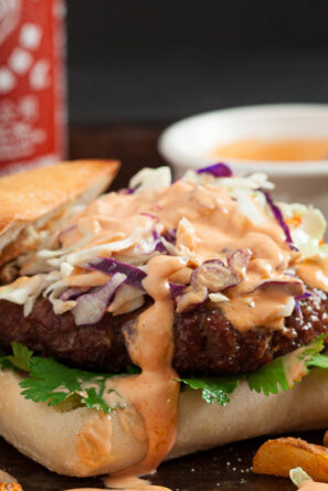 asian burgers with sriracha mayo