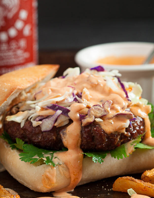 asian burgers with sriracha mayo