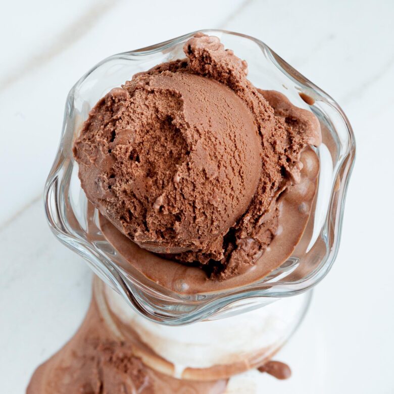 Chocolate ice cream in a dish