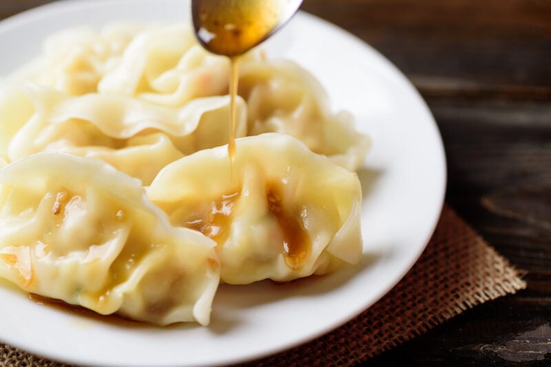 sesame oil over dumpling