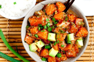 Salmon Poke in a Bowl Served with Rice