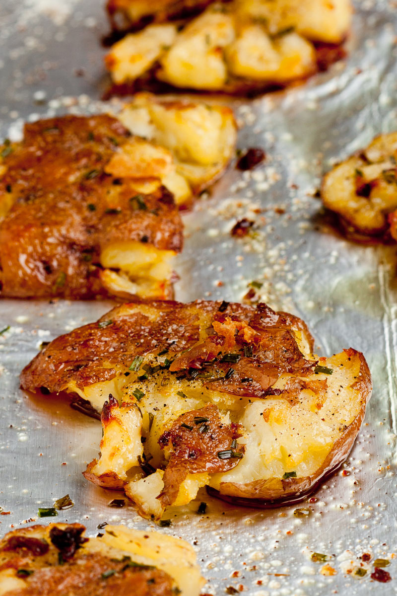 Smashed potatoes on sheet pan