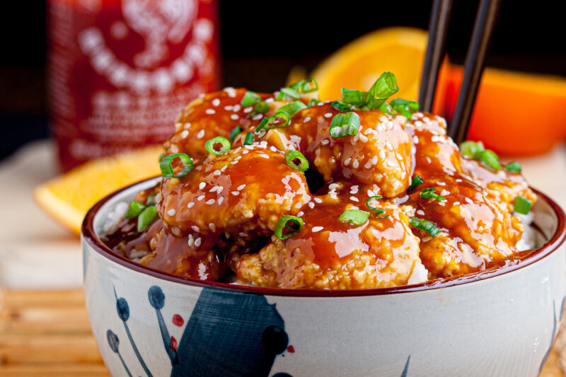 orange chicken in a bowl