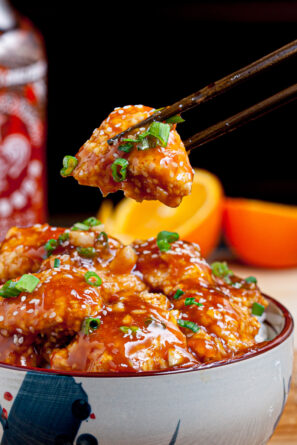 orange chicken in a bowl