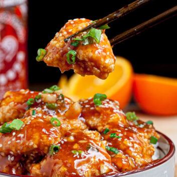 orange chicken in a bowl