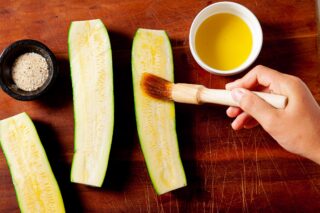 zucchini halves brushed with olive oil