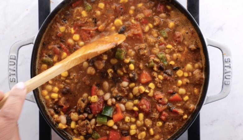 vegetarian chili simmering.