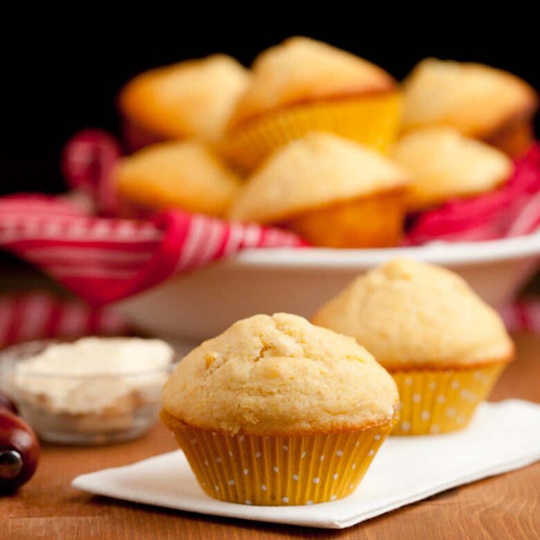 Sweet corn muffins on a white napkin