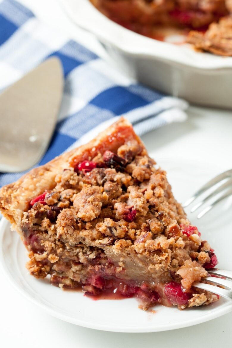 Dutch Apple Pie on a white plate 