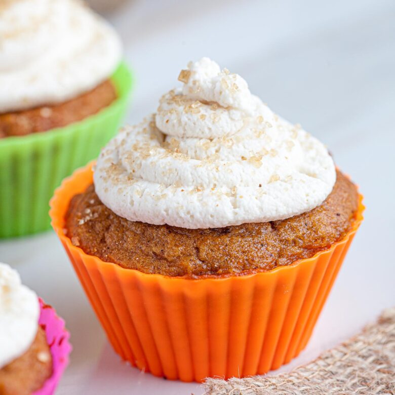 Pumpkin Ginger cupcakes with stabilized whipped cream