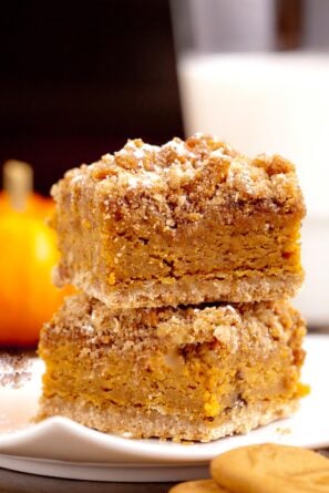 two pumpkin pie bars stacked on top of each other