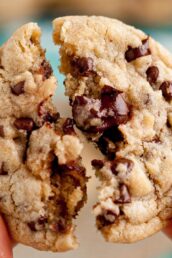 Bakery Style Chocolate Chip Cookies split in half